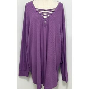 NEW Torrid Waffle Purple Lace Up V-Neck Long Sleeve Top Blouse Shirt Sz 6 6X 30